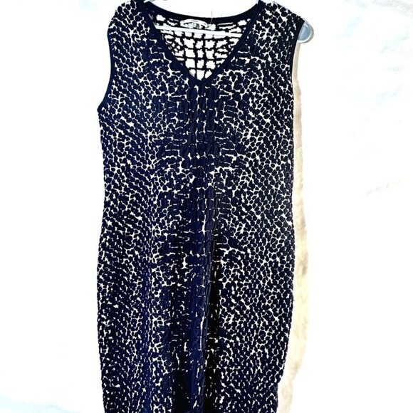 Sioni Dress Sleeveless Sweater Leopard Cheetah Blue Tan  Midi Girl Boss Large - Picture 1 of 7